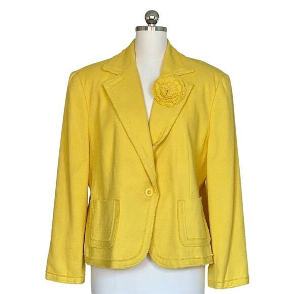 Nygard Collection Blazer Womens  Yellow Textured Slub Rosette Pin Lined - Picture 10 of 10